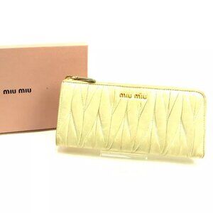 miumiu Wallet Purse Long Wallet Materasse Beige Gold Woman Authentic Used